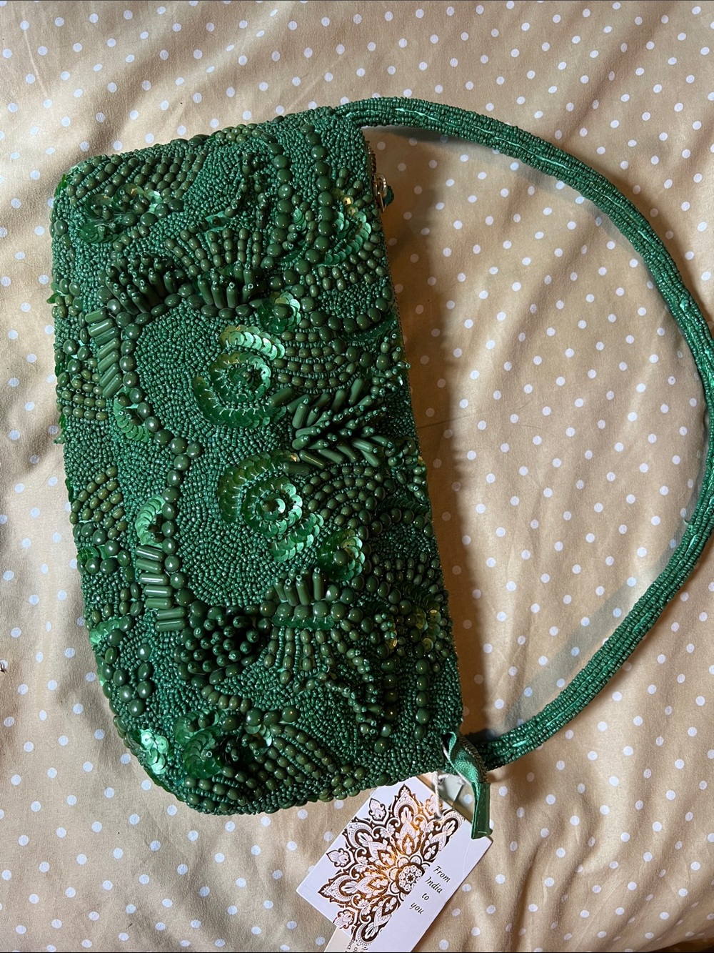 Green Beaded Evening long shoulder bag - Elegant Handbag